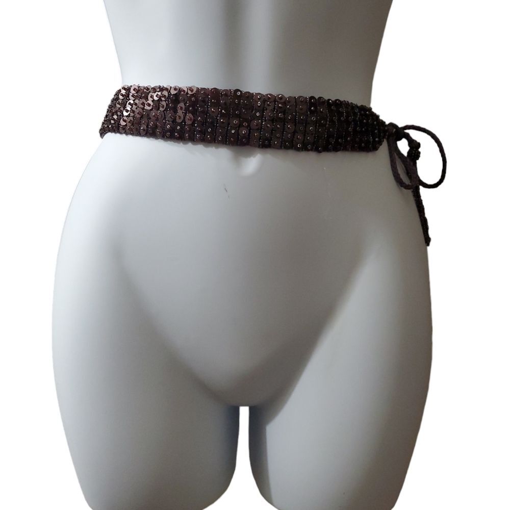 Express Womens Purple Beaded Sequined side tie Sash Belt
